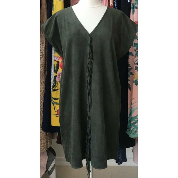 Marie Oliver Andi Suede Fringe Dress- Forest Green - Picture 2 of 4